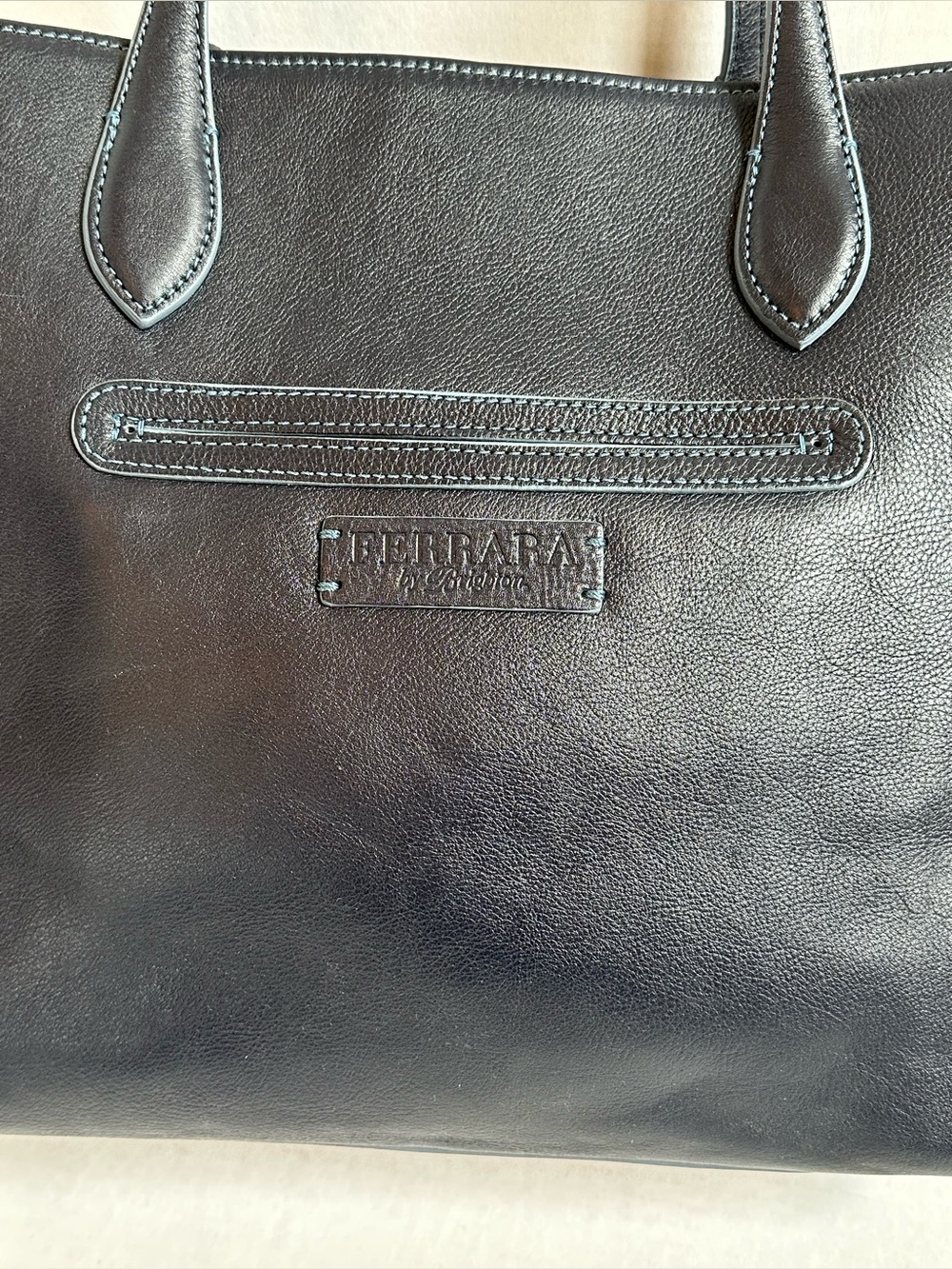 Ferrara by Brighton Navy Italian Leather Large Classic Chic Tote Bag Tassel - Picture 6 of 12